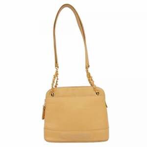 CHANEL Cream Caviar Leather Shoulder Bag